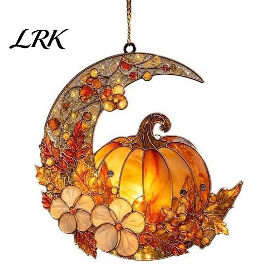 Acrylic Fairy Tale Suncatcher for Indoor Outdoor Stained Glass Pumpkin Moon Suncatcher, Crescent Window Hanging Decor with Chic Autumn Atmosphere