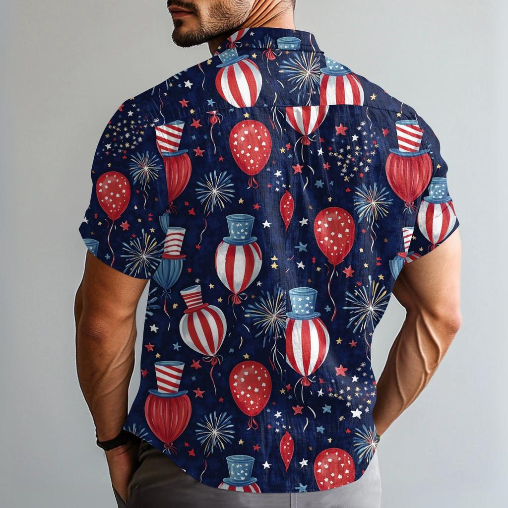 Herre Casual Casual Independence Day Print Kortarmet Skjorte