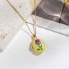 Titanium Steel Photo Locket Pendant Necklace Non-Fading Vintage Enamel Necklace  For Women