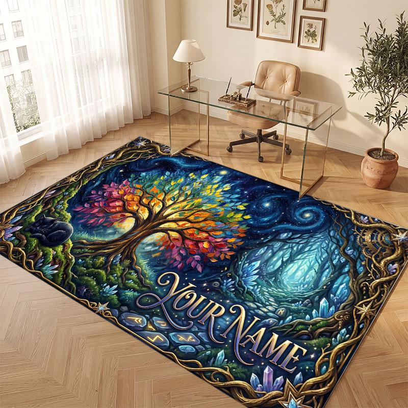 Mushroom Forest Theme Crystal Velvet Floor Rug Personalized Custom Name Text Warm Carpet Home Decoration