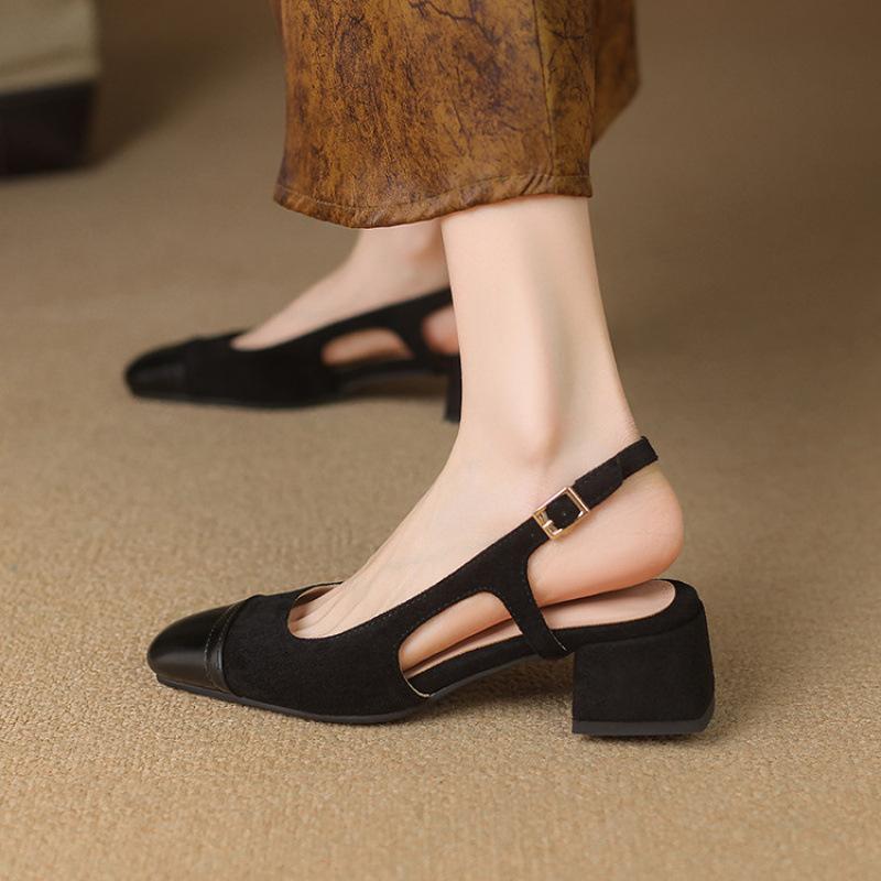 

Summer women s high-heeled sandals casual solid color women s back empty sandals new women s shoes large size shoes rubber soft sole 39