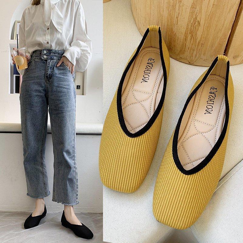 

fashion 2024 Cotton Fabric Flats Shoes Women Yellow Ballerina Socks Shoes Women Slip on Flat Heel Shoes Plus Size 43 35 бежевый