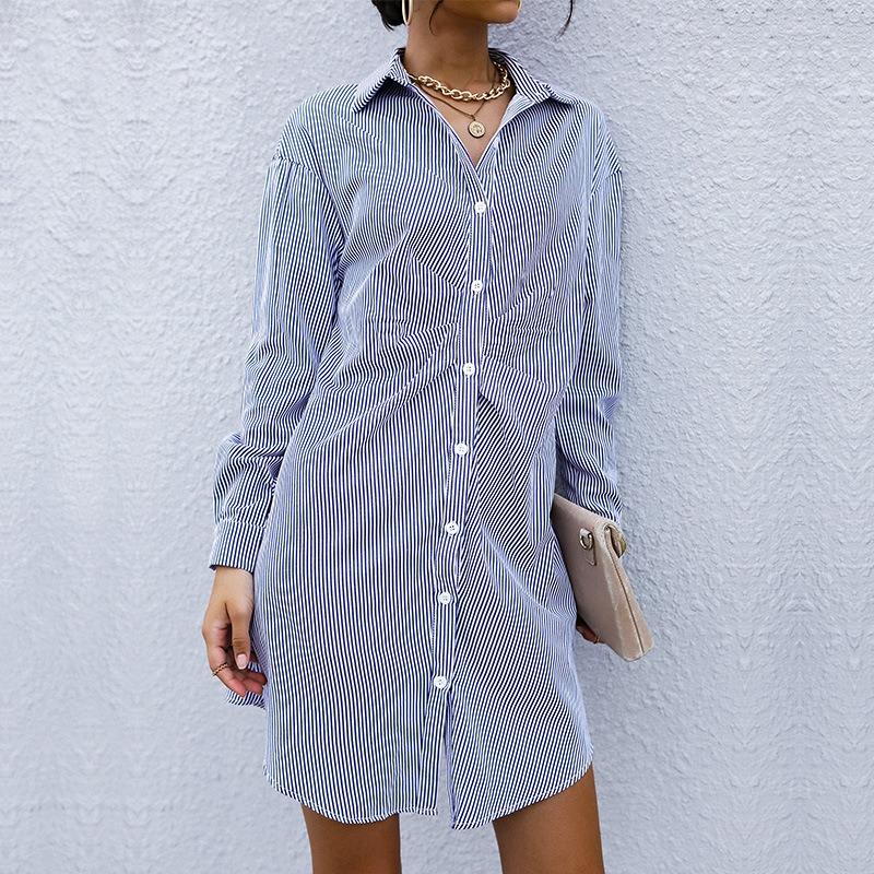 YYFS Women's Fashion Casual Spring Fall Stripe Print Long Sleeve POLO Neck Blouses & Shirts