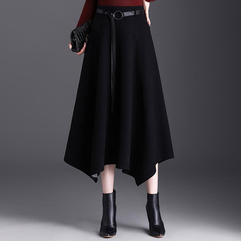 2025 Winter Collection: Slim-Fit Woolen Pleated Midi Skirt with Wide Hem L чёрный