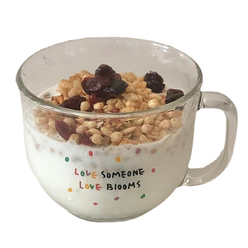 

Скляна чашка високої місткості, прозорі англійські літери, миска для сніданку