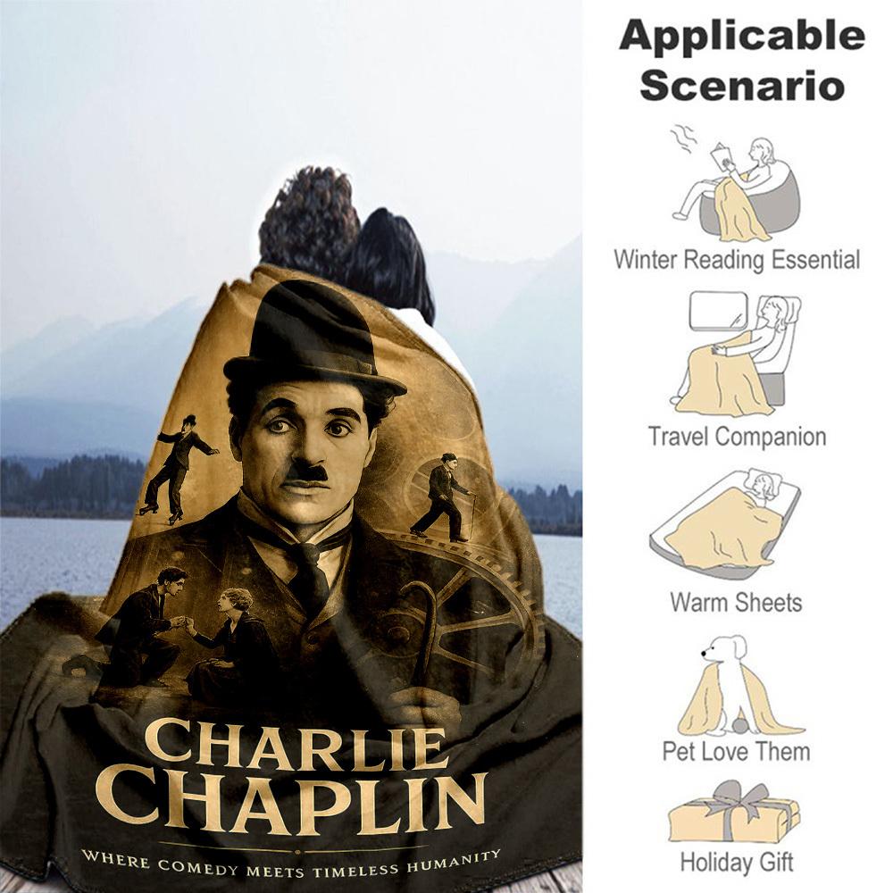 1pc Charlie Chaplin Outdoor Blanket Lightweight Flannel, Soft & Warm, All-Season Use for Sofa, Outdoor, Camping, Living Room, Office106