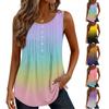 Women's Fashionable Casual Gradient Tie- V-Neck Decorated Button-Up Ruffled Sleeveless Vest T-Shirt Top