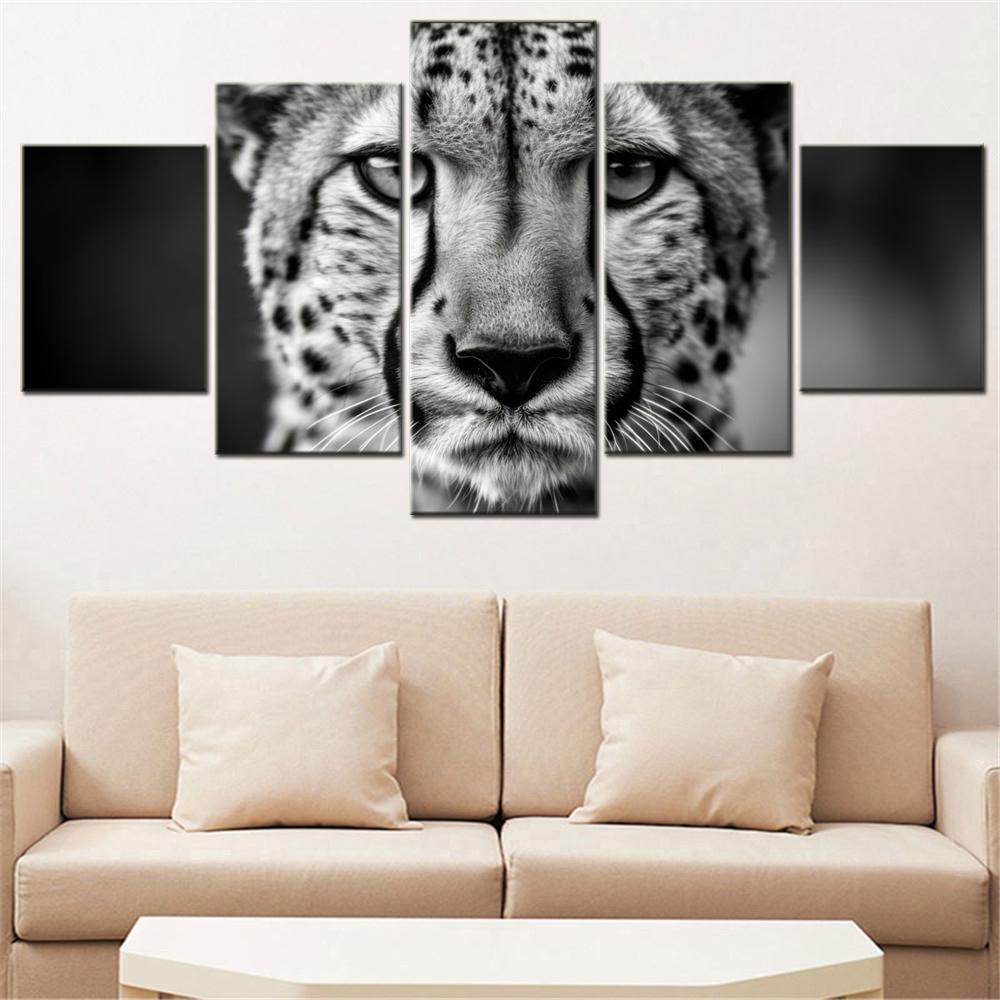 

5 Pieces Canvas Wall Art Poster Paitning Animals Cheetah Monochrome Wallpaper Home Decor Picture Printing For Living Room Mural 20X35 20X45 20X55CM