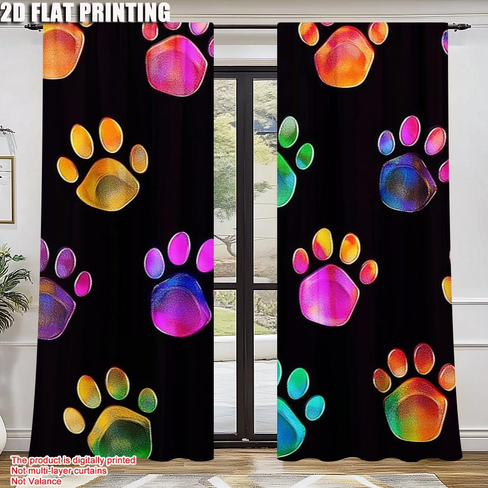 2pc    Curtains Dog Paw Versatile Fabric  Without Electricity Holiday Decorations Use for Bedroom living room