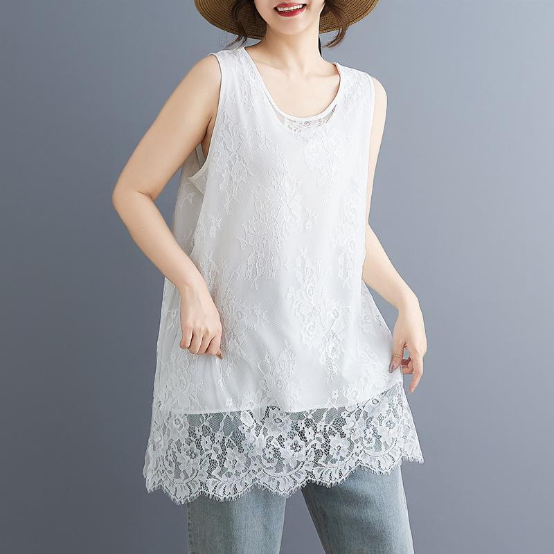 

2026 Multi-color Artistic Plus Size Lace Eyelash Top for Women 3XL Plus Size белый