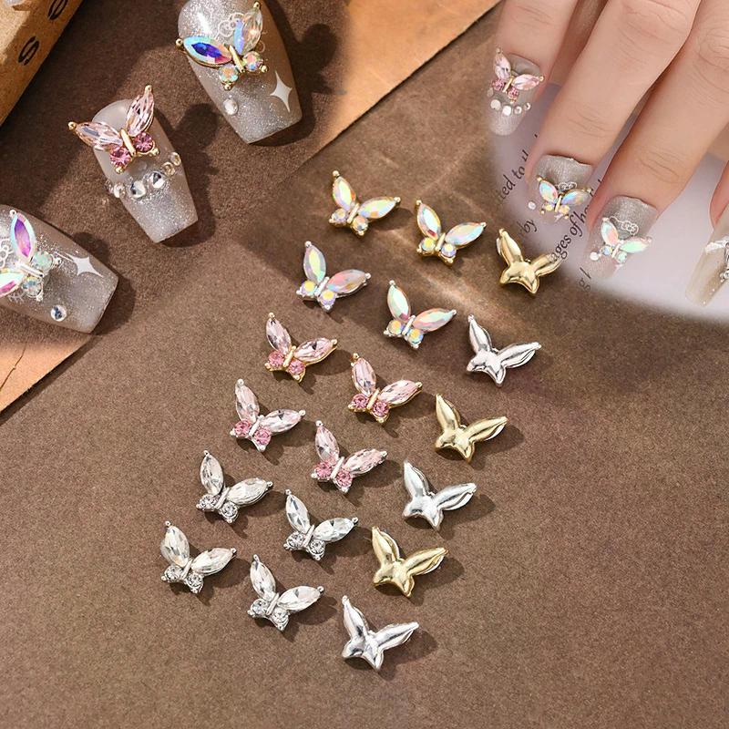 5Pcs Simulated Alloy Butterfly Nail Art Decorations Light Luxury Butterfly Glass Rhinestone Inlaid Nail Charms Accessories DIY