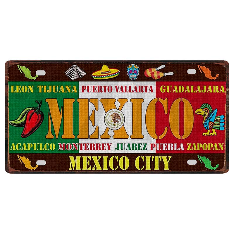 YZFQ Mexico Spain Metal Tin Sign Colombia USA Poster For Wall Restaurant Bar Home Decor 30X15CM Customizable DC-1512A