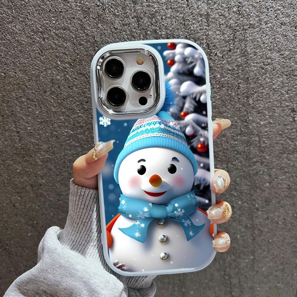 N110 Happy New Year Merry Christmas snowman Soft Phone Cases for iPhone 16Pro Max Xiaomi 11 Lite 5G NE Redmi Plating Frame Camera Protector Back Cover