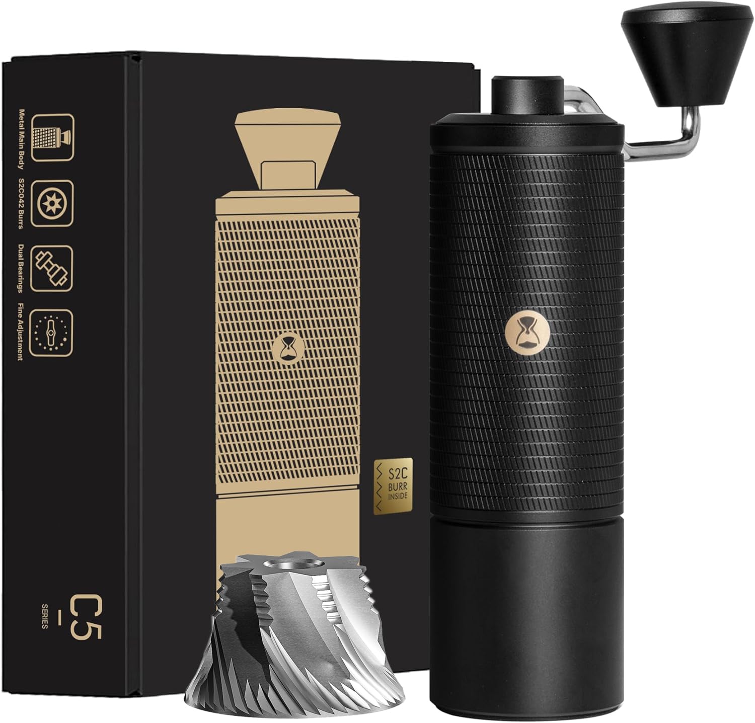 

TIMEMORE Kuriko C5 ESP Hand Coffee External Warranty Grinder, All-Metal, Adjustment, Hand-Crank Operation, Labor-Saving, One-Year (C5 ESP-Black)