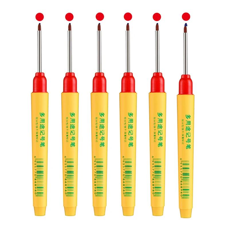 6pcs/set 33mm Red/Blue/Black Long Head Marking Pen Woodworking Decoration Deep Hole Waterproof Pen Multipurpose Marking Tool
