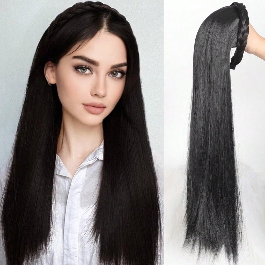 Perruque Femme Synthétique Noire Lisse Longue - Bonnet Moyen - Résistante à La Chaleur