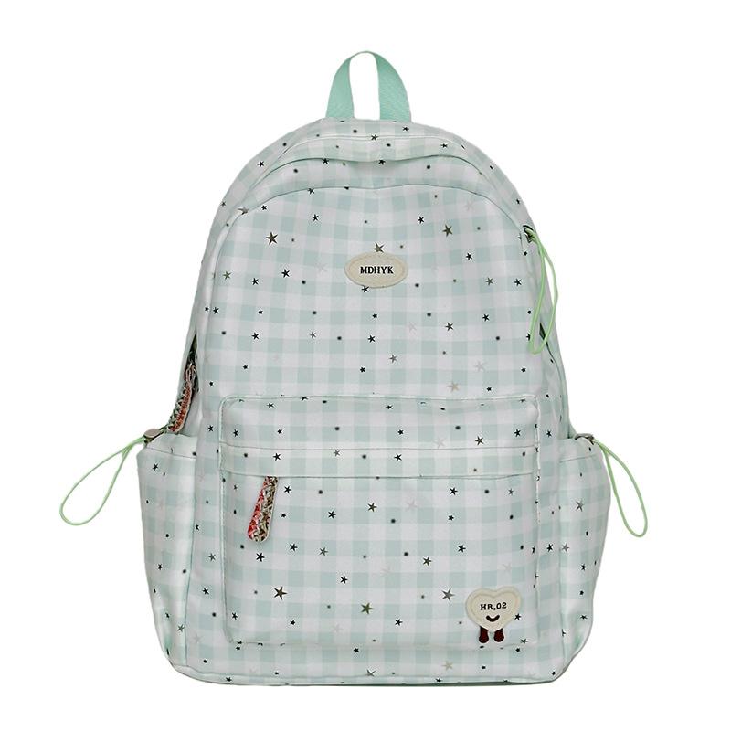 Schoolbag Plaid Backpack Female Middle and High School Students Simple Versatile Fashion Book Cute Stars Lightweight Travel Backpack