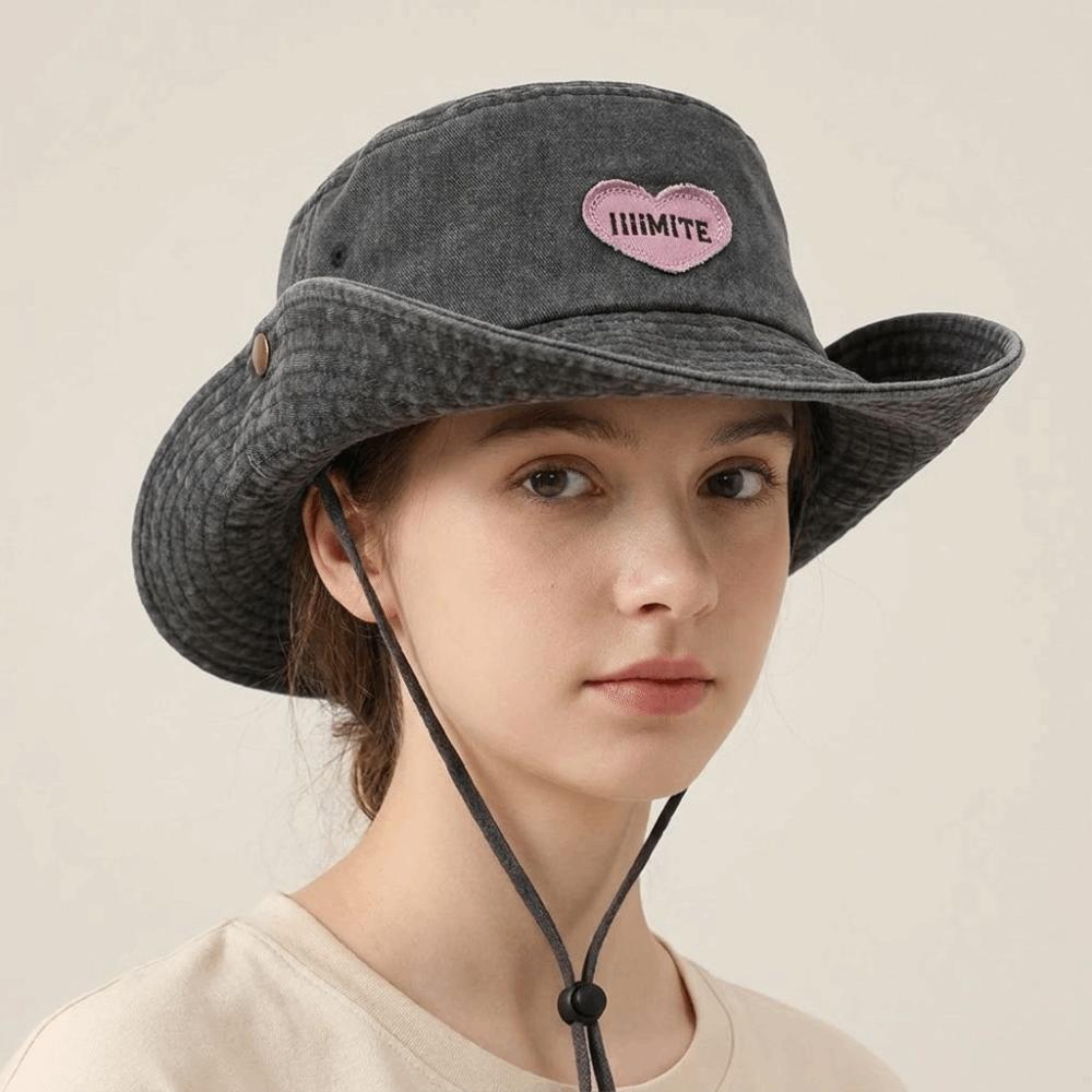 Cappello Western da Cowboy Monocolore alla Moda Rosa Amore Regolabile a Tesa Larga Cappello da Sole Protezione Solare Giapponese Y2k Cappello da Pescatore Ragazza