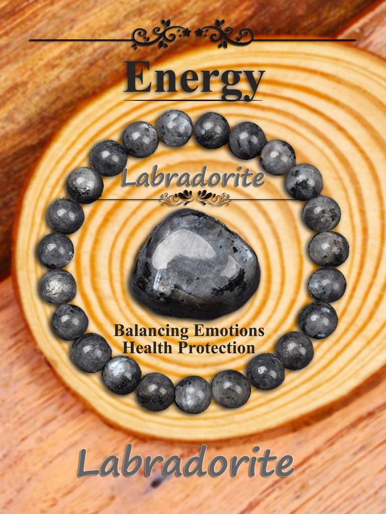 Real Natural Labradorite Stone Bead Bracelet Men Women Vintage Black Flash Stone Bracelet with Original Natural Crystal Gift