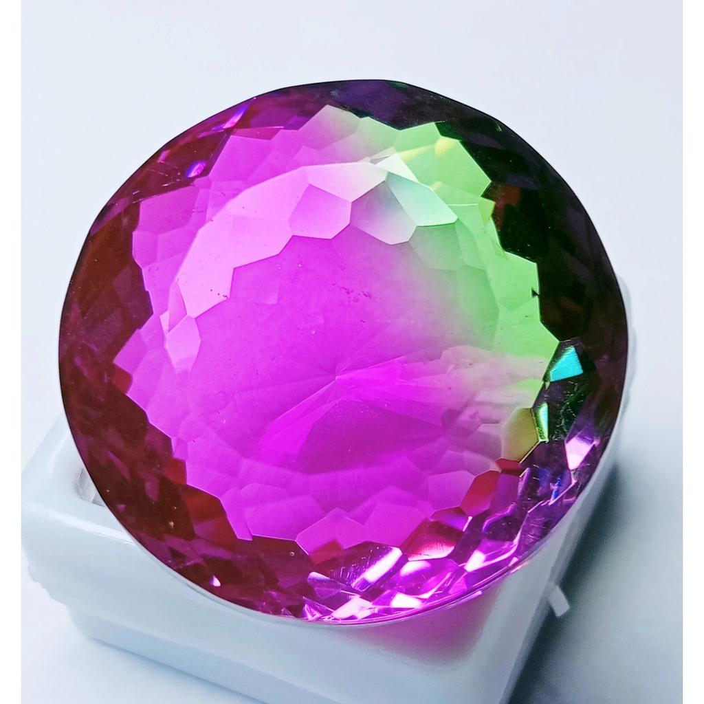 Fabulous Bi-Color Big Tourmaline Natural Round Cut 89-90 Ct Certified Gemstone
