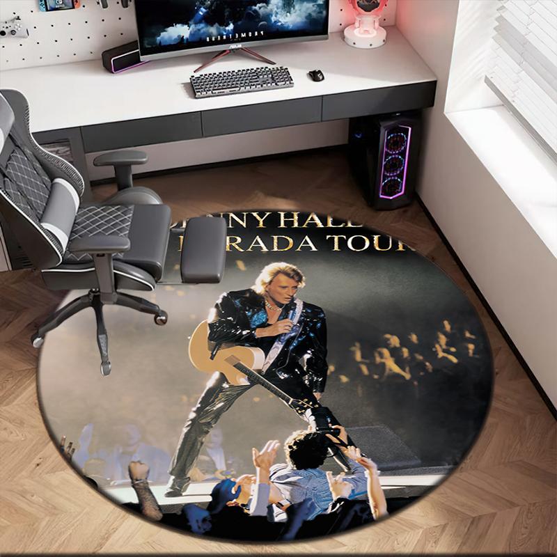 1pc Famous rock singer Johnny Hallyday Round carpet Painted Printed circular carpet, home door mat, outdoor travel protection carpet