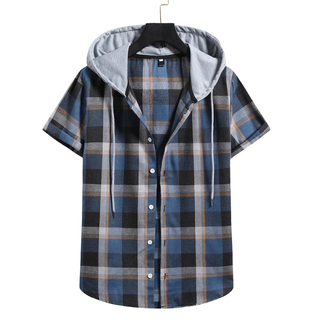 Summer Casual Loose Lapel Hooded Check 