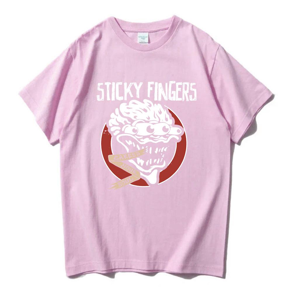 CARESS YOUR SOUL RINGER TEE Rock Band Sticky Fingers STI FI Tshirts Short Sleeve Cotton Male T-shirt Graphic Print T Shirt Mens