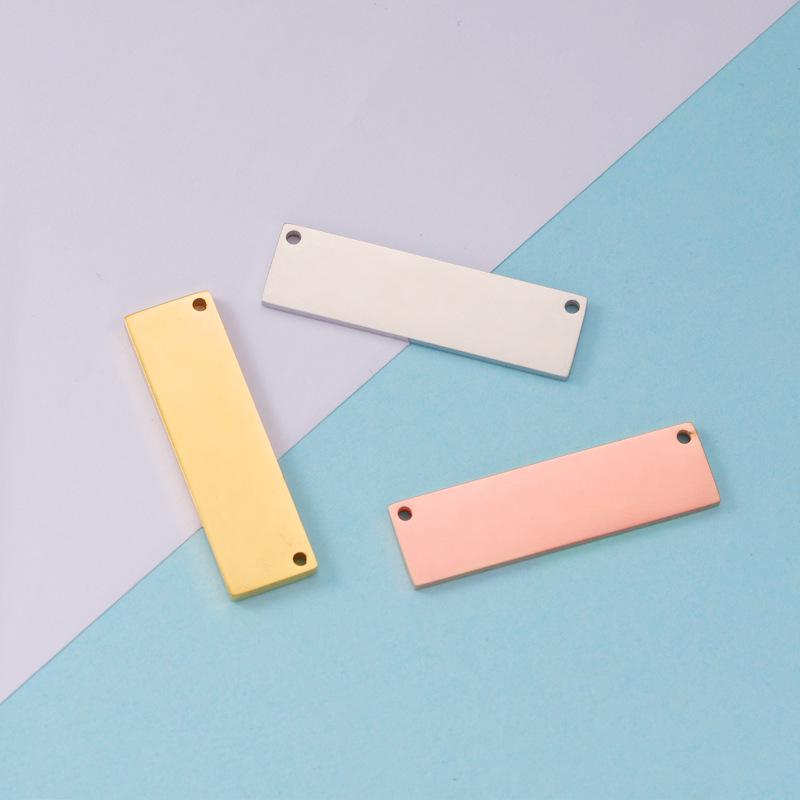 Geometric Rectangular Stainless Steel Mirror Pendant with Double Hole for DIY