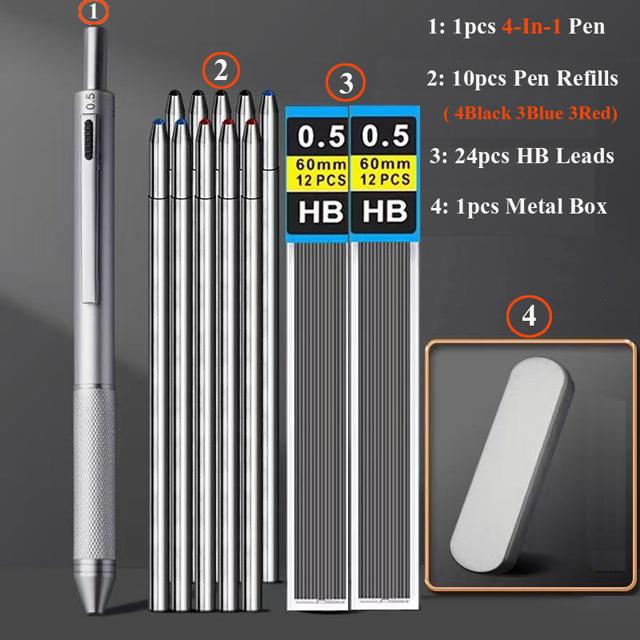4 In 1 Multicolor Metal Ballpoint Pens 3 Colors Ball Pen 1 Mechanical Pencil For School Office Writing Supplies Stationery