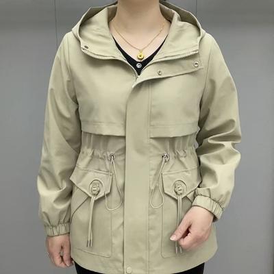 Damen Mittellanger Windbreaker Frühling, Herbst und Winter Verdickt Locker Modisch Lässig Kapuzenjacke