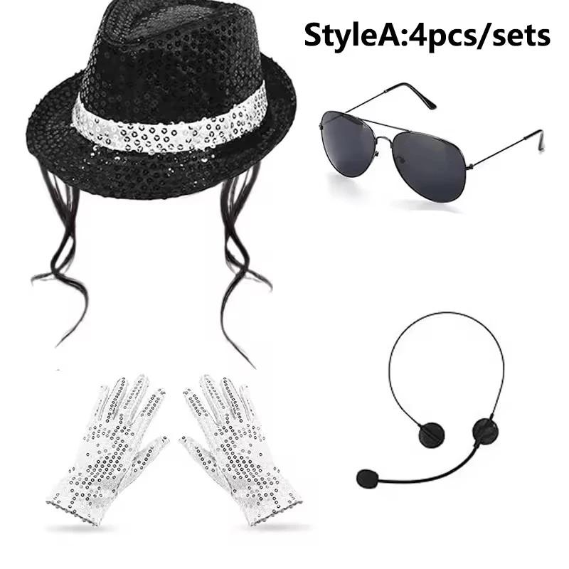 70. 80. léta Superhvězdy Michael Jackson Cosplay Rekvizita MJ Klobouk s Parukou Rukavice Brýle Sada Kostým pro Fanoušky Výkon Tanec Dárky
