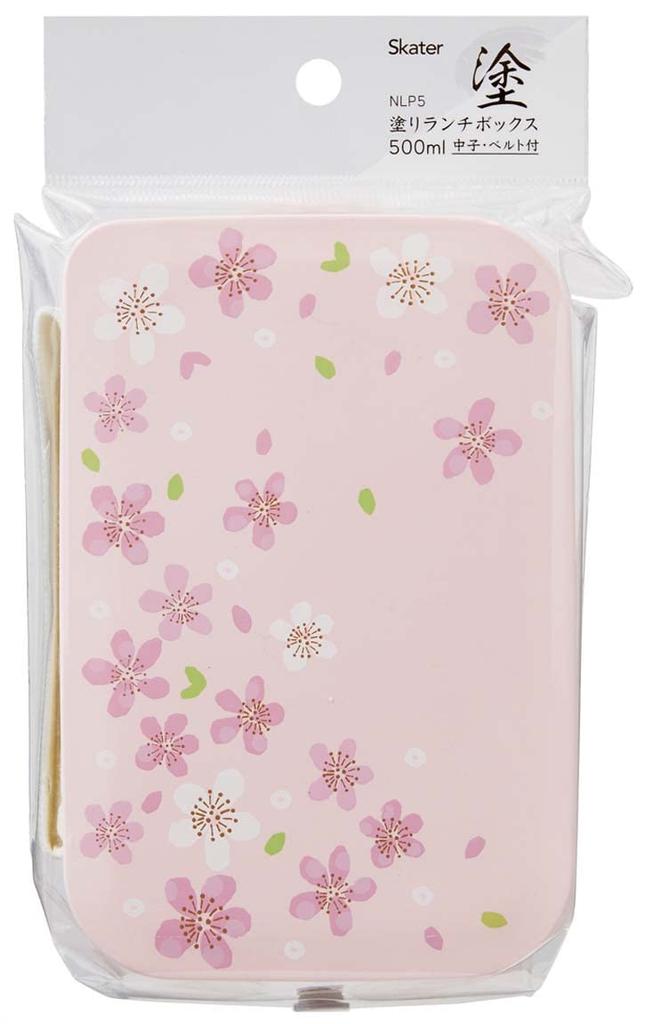 Skater Lacquered Lunch with Inner and Cherry Blossom Made In Japan (NLP5-A) Single-Tier Box, 500ml, Belt, Pink,