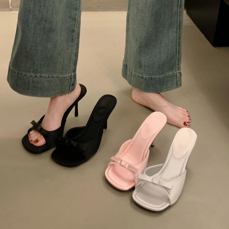 Fashion French Open-Toed Flip-Flops Women Summer Wear 2024 New Pink Temperament With Skirt Stiletto High-Heeled Sandals