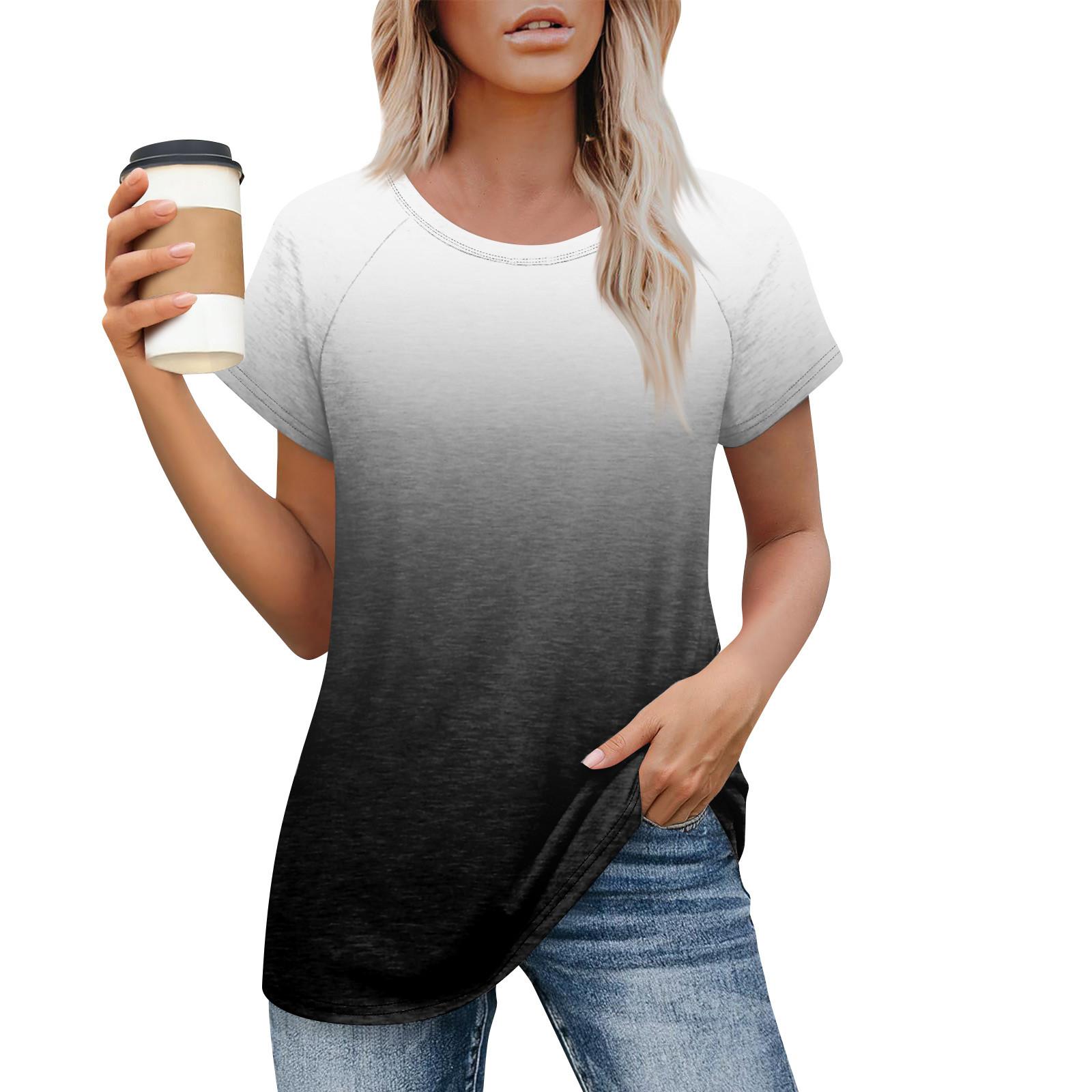 

Женская футболка больших размеров, летняя, с круглым вырезом и короткими рукавами, базовый свободный топ с принтом L чёрный