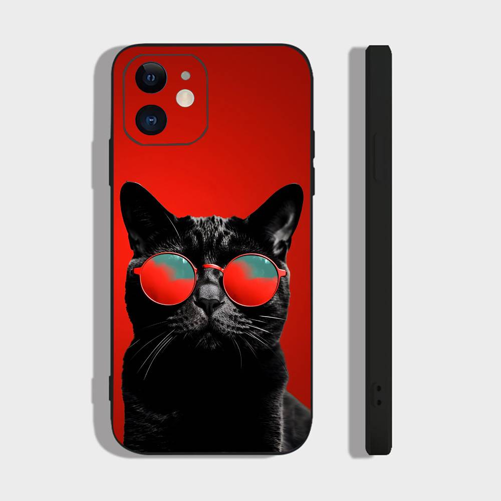 Cute Black Cat For IPhone 15 16 14 Plus 13 12 11 17 Pro Max 17 Air Black Soft Phone Cover