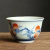 1 Pc Chinese Tradition Handmade Ceramic Tea Cup Exquisite Hand Painted Peach Pattern Tea Bowl Tea Set Porcelain Teacup 70ml