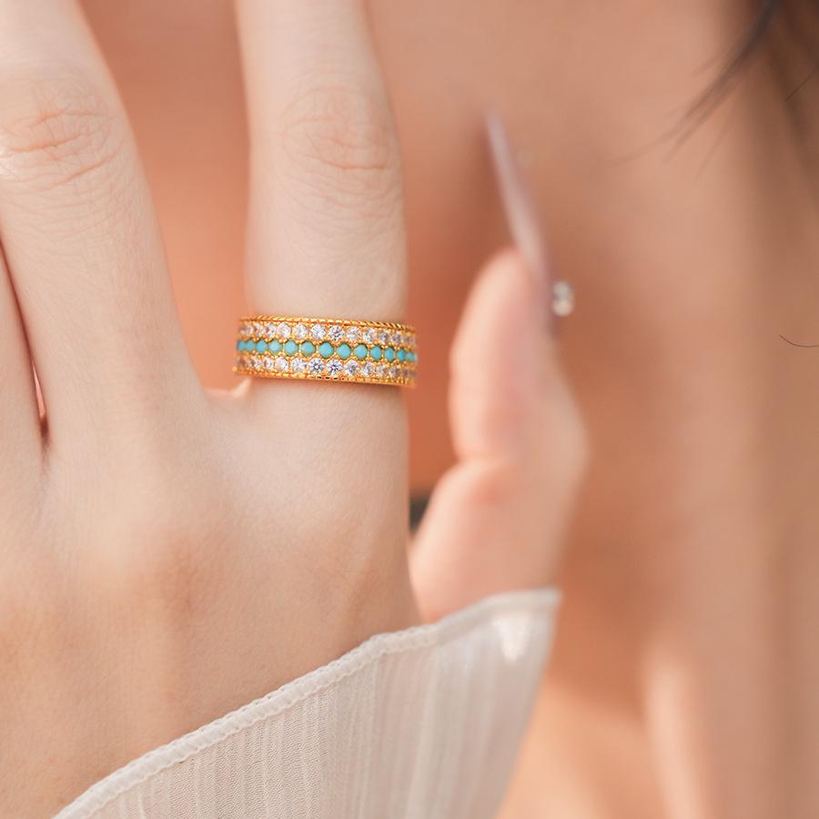 Retro Turquoise Open Round Ring: Shattered Reflections Index Finger Jewelry