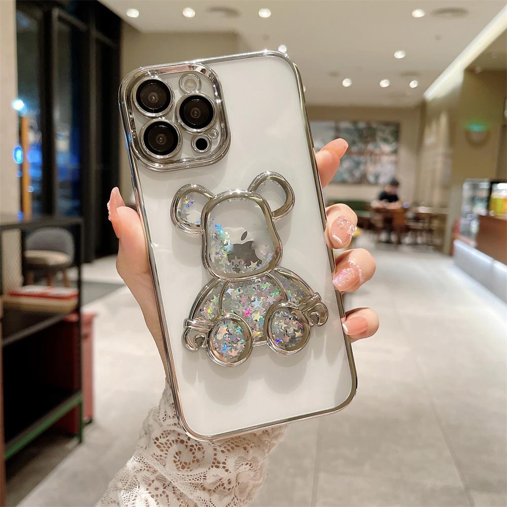 

Quicksand Glitter Bear Phone Case for iPhone 14 16 17 Pro Max 15 Plus Cute Plating Cases for iPhone 15 12 13 11 ProMax For iPhone 15 ProMax