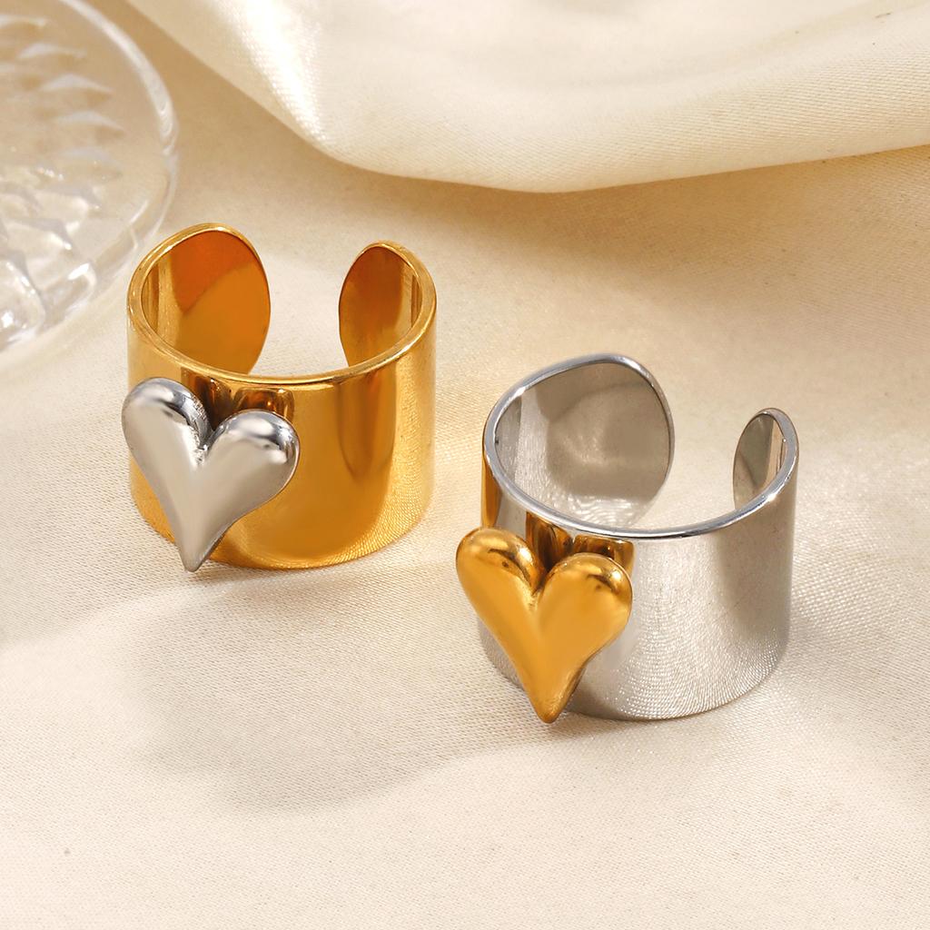 Vintage New Design Metalic Heart Stainless Steel Rings 18K Golden Plated Jewelry Trendy Jewelry Valentine's Day Gifts