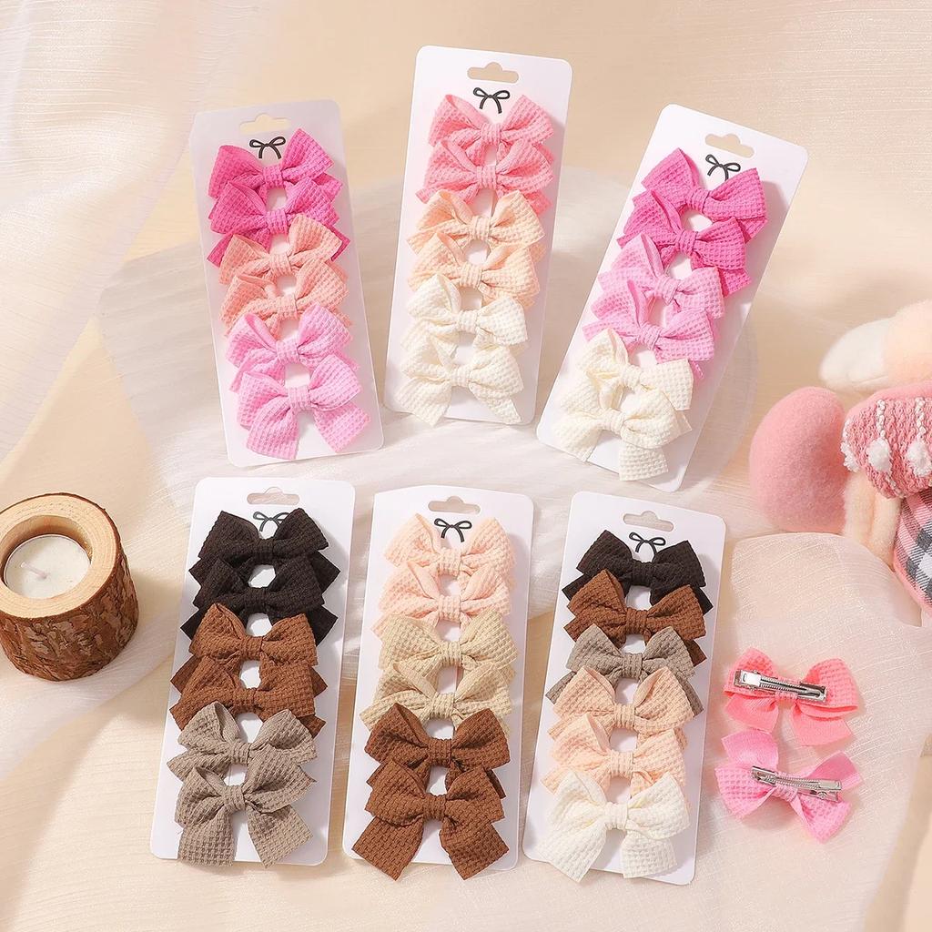 LOVEKIKI 6Pcs Solid Ribbon Bowknot Hair Clips for Kids Girls Lovely Cheer Bow Hairpin Barrettes Dress Hair Accessories
