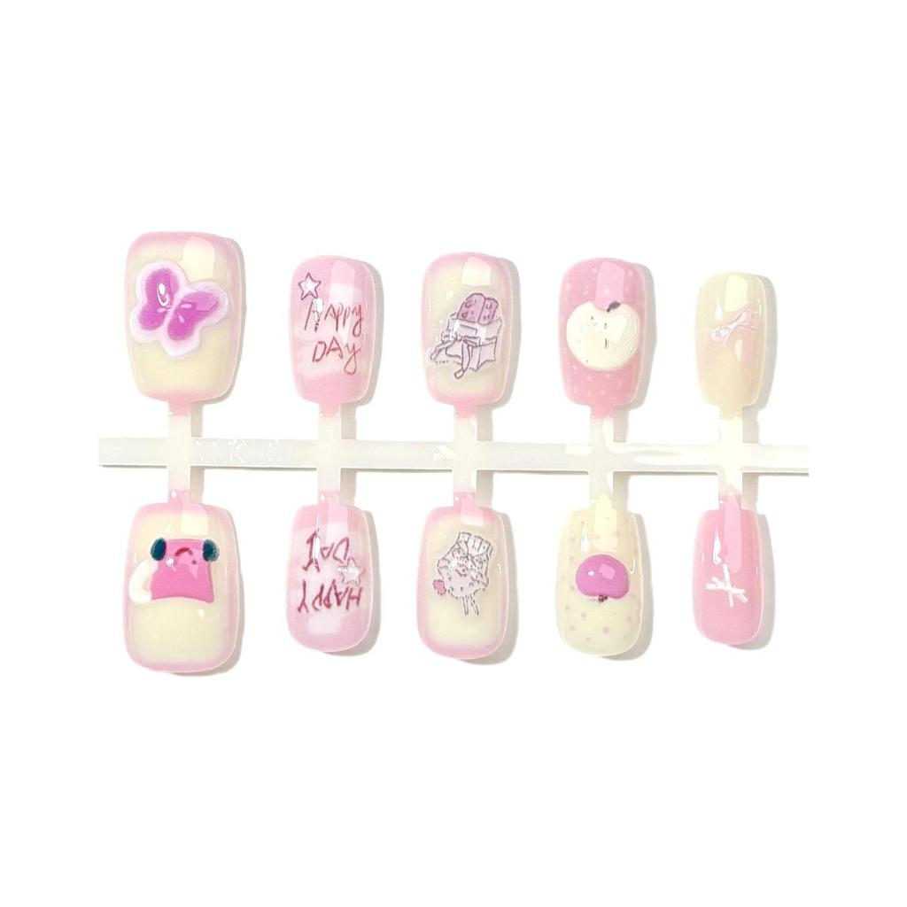 Sweet Pink Press-On Nails - Creamy 3D Art for Cute, Fresh Style