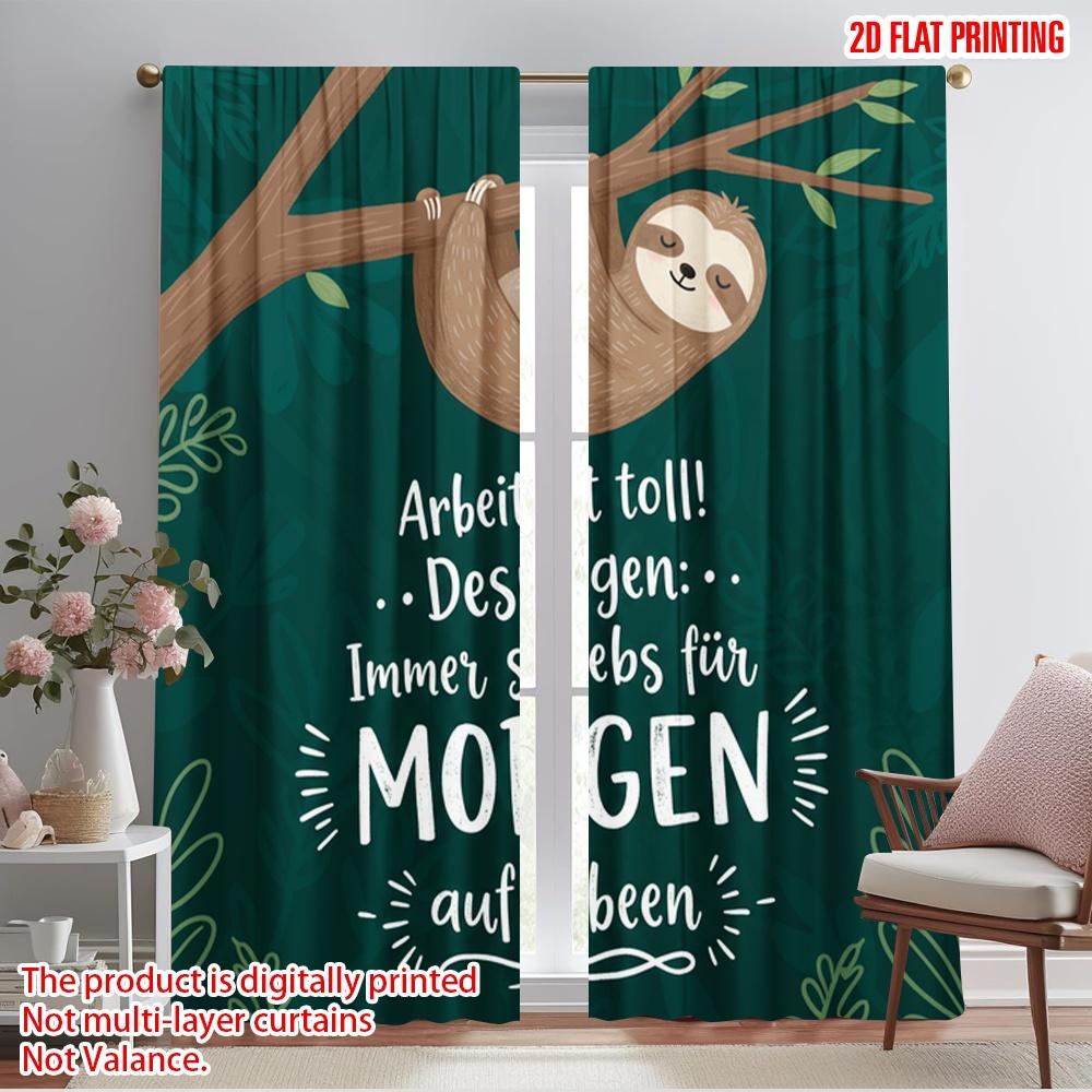 

2pcs 2D flat printing Scene Curtains Sloth hanging lazy tomorrow leave Polyester Without Electricity Party Decorations for 52.50×116.00 CM 2pcs