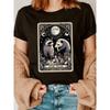 Tarot Cards Two Raccoons Fashion Letter Print T-shirt, Short Sleeve Crew Neck Casual Top for Summer & Spring