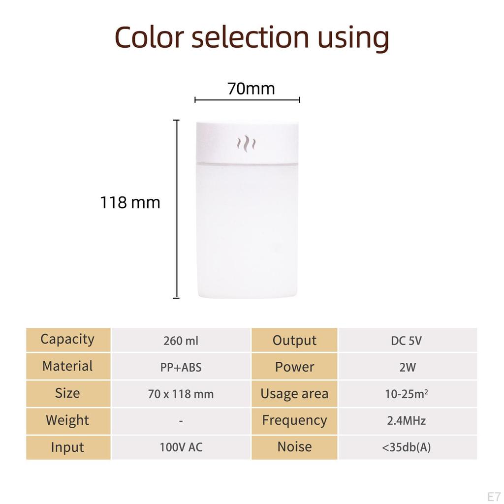 260ml Air Humidifier Car with Night Light Electric Aroma Diffuser for Desktop Bedroom Yoga