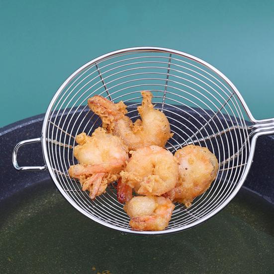 Uzun Saplı Skimmer Kaşık Makarna Süzgeci Kalınlaştırılmış Paslanmaz Çelik Tel Örgü Süzgeç Kızartma Kaynatma Süzme Isıya Dayanıklı Mutfak Gereci