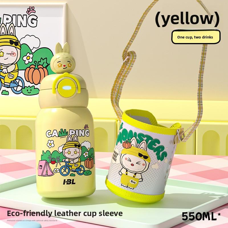 Large Capacity Double Drink 316 Thermos Cup Cute High Value Children's Straw Cup Student Portable Water Cup