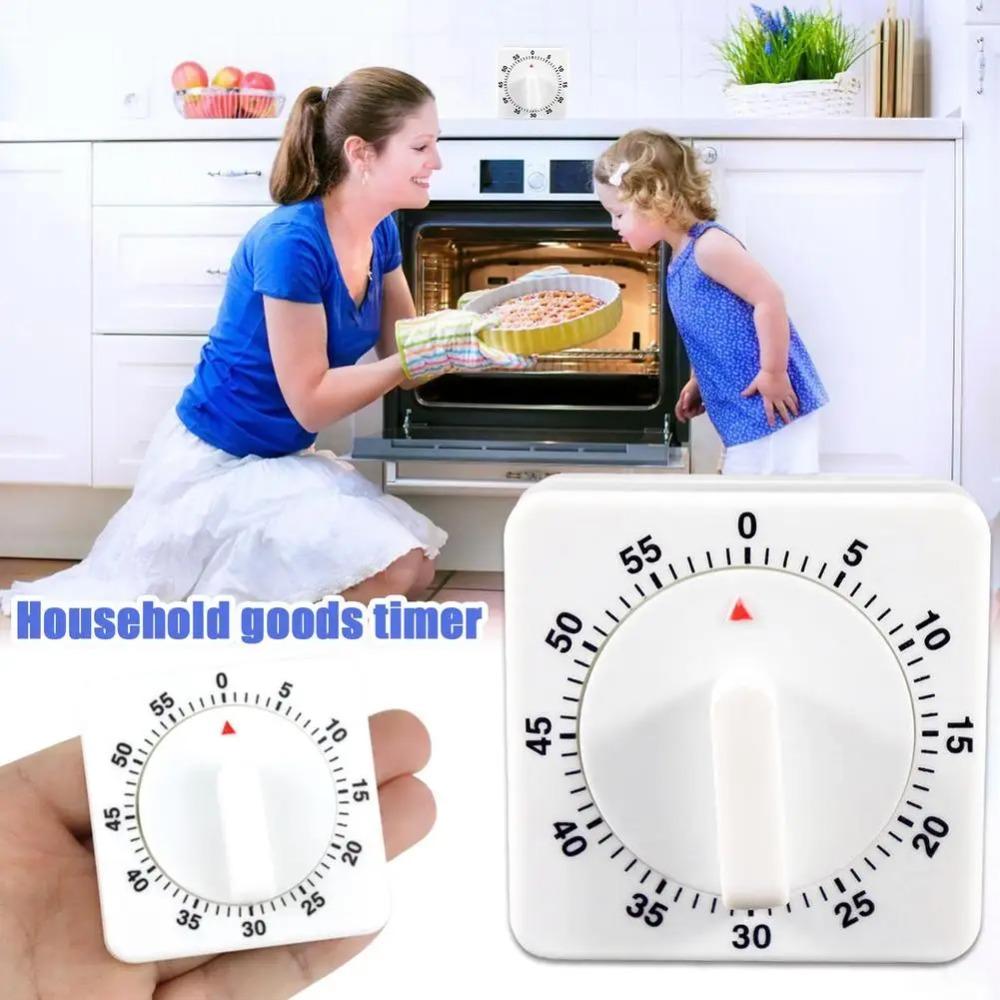 Multifunctional Mechanical Reminder Timer Kitchen 60 Minutes Countdown With Alarm Reminder Magnet Timer Cooking Teaching Homework Office (White/Black)