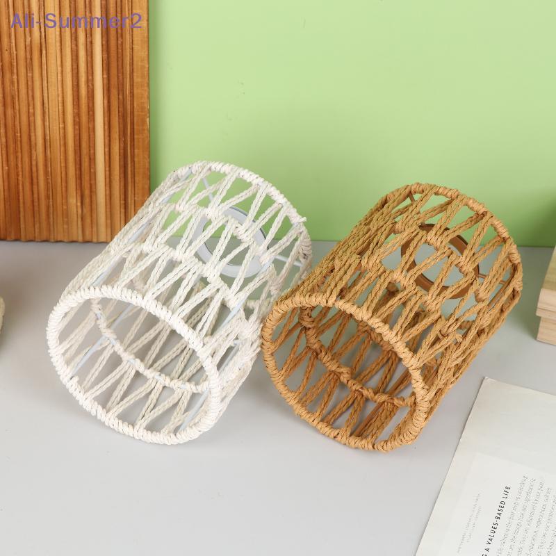 {Summer2} Handmade Paper Rope Woven Rattan Lampshade Boho Decorative Lampshade Table Lamp Decorative For Garden Yard Living Room