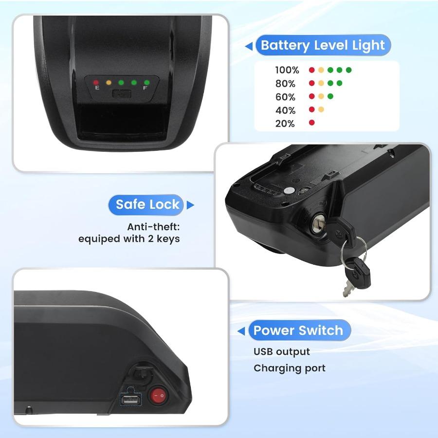 36V 10Ah Lithium Ebike Battery with Up to 374.4Wh Capacity 30A BMS for 1500+ Charge Cycles XT60 Discharge Plug Includes Charger