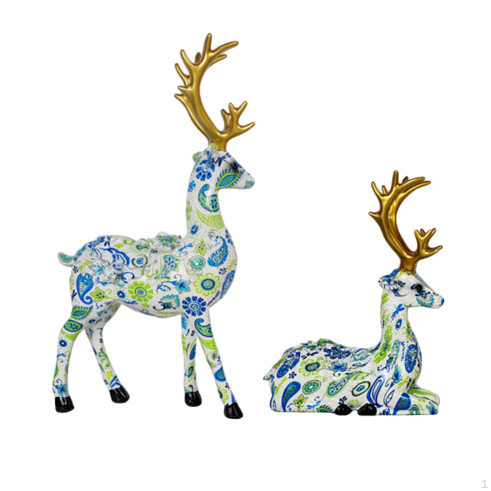 2 Pieces Reindeer Statues Figurines Vivid European Deer Lover Sculpture Table Centerpiece for синий